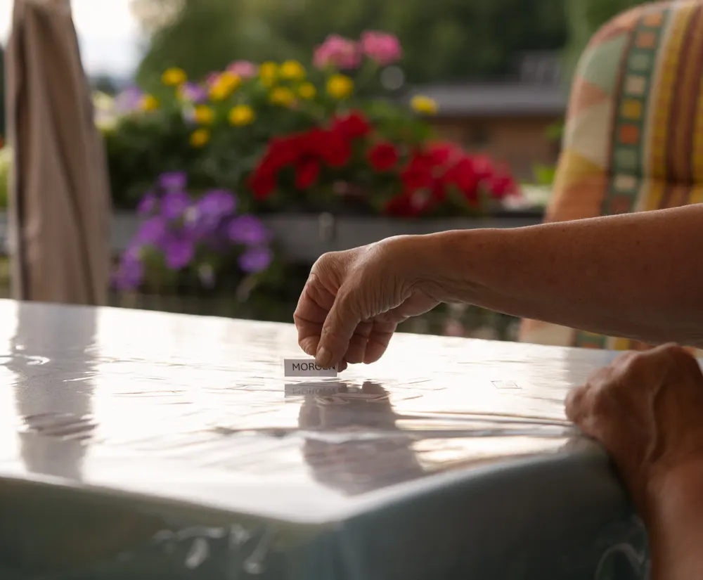 Hand ergänzt eine Sprichwort-Karte als Übung in der Sprachtherapie